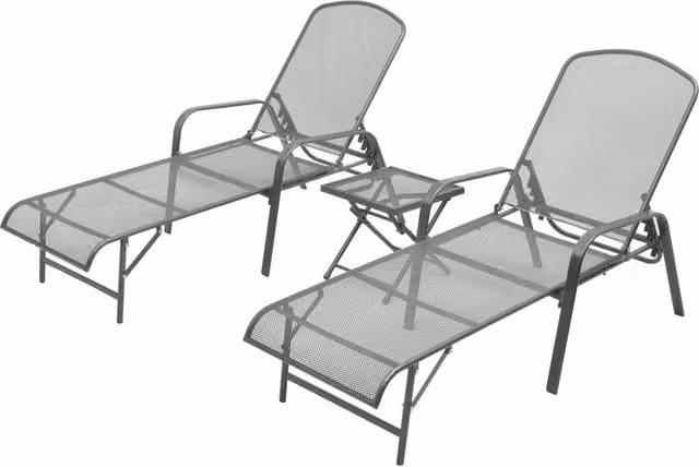 Set di 2 lettini prendisole Outsunny con tavolo in acciaio antracite e tessuto textilene per giardino e terrazzo