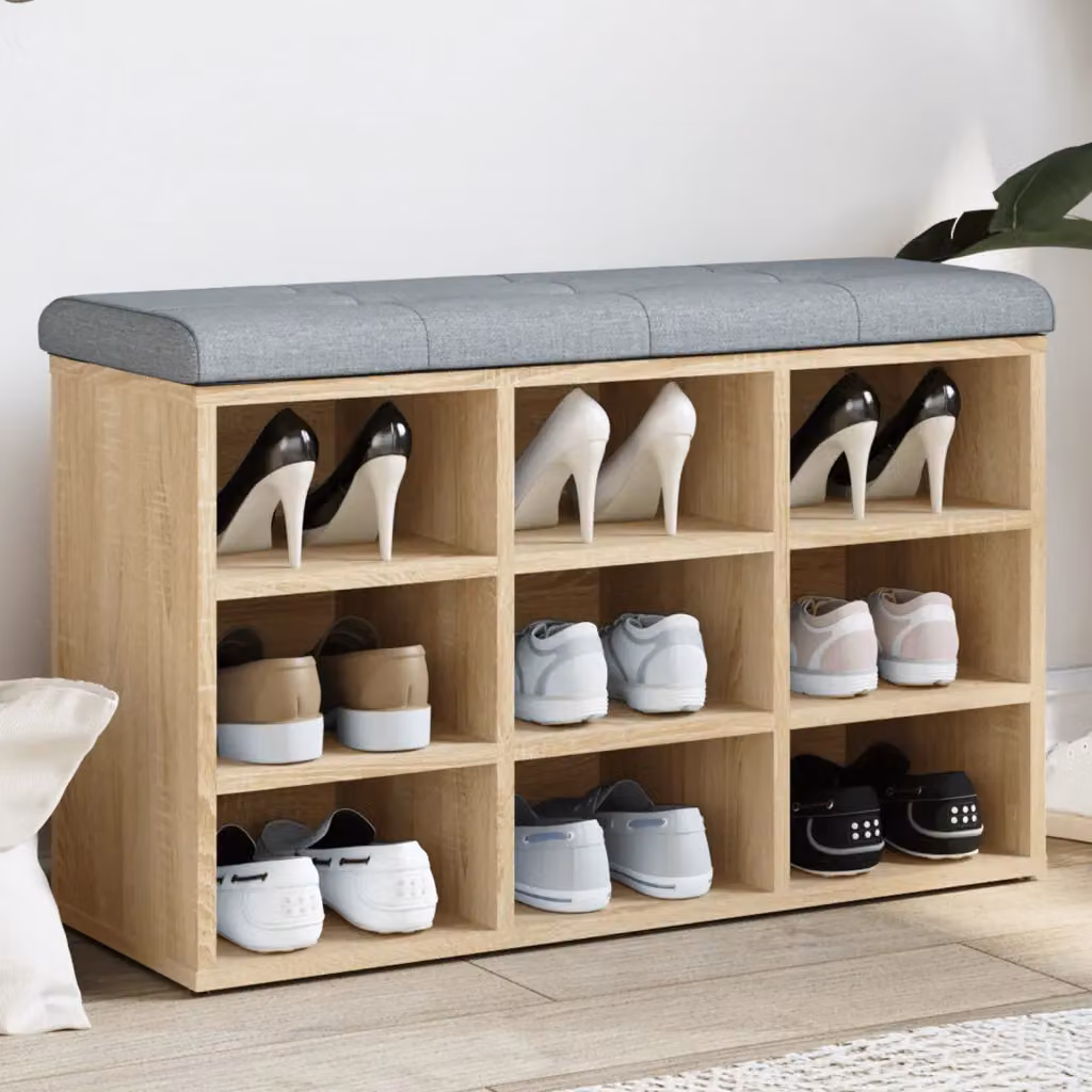 Panca Scarpiera vidaXL in Legno MDF Rovere, Colore Marrone e Grigio, L 82 cm x P 32 cm x H 50 cm