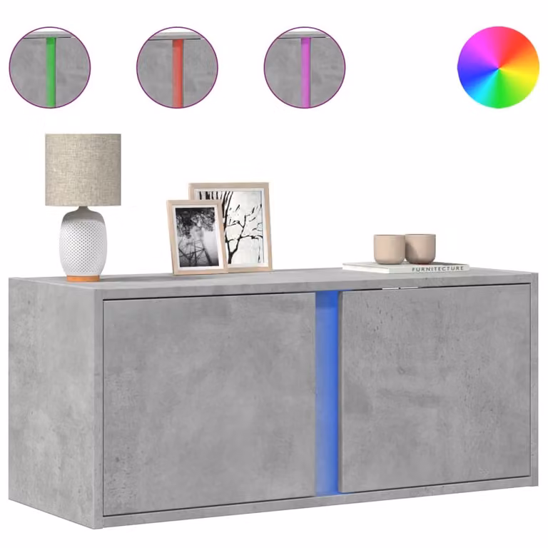 Mobile TV a Parete con Luci LED Grigio Cemento 80x31x35 cm