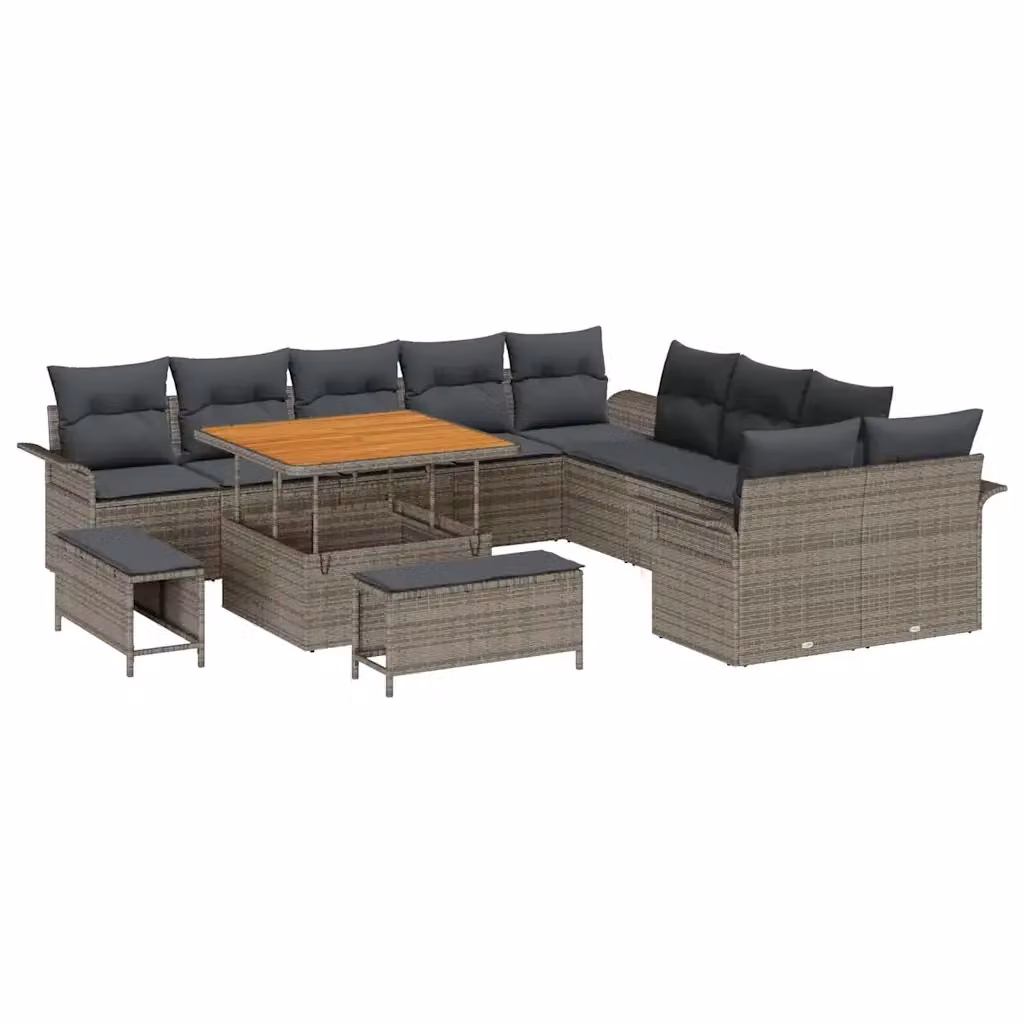 Set Divano da Giardino vidaXL 13 pz in Polyrattan Grigio con Cuscini e Tavolino – 2