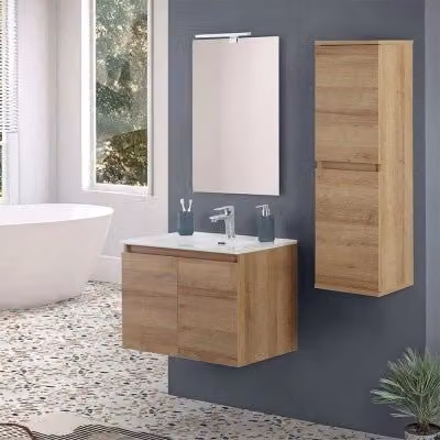 Mobile bagno sospeso Kleo in rovere africa con 2 ante soft-close, Larghezza: 70 cm – 1