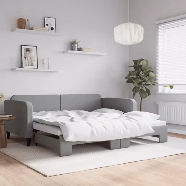 Divano Letto con Letto Estraibile Grigio Chiaro 100x190 Tessuto 3196893