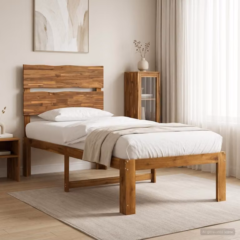 Letto Singolo con Testiera ROSTOCK vidaXL in Legno di Acacia Naturale, L 100 x P 200 cm