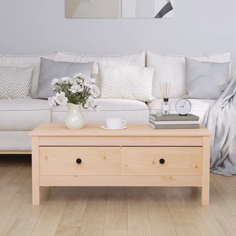 Tavolino The Living Store 100x50x40 cm in legno di pino massiccio