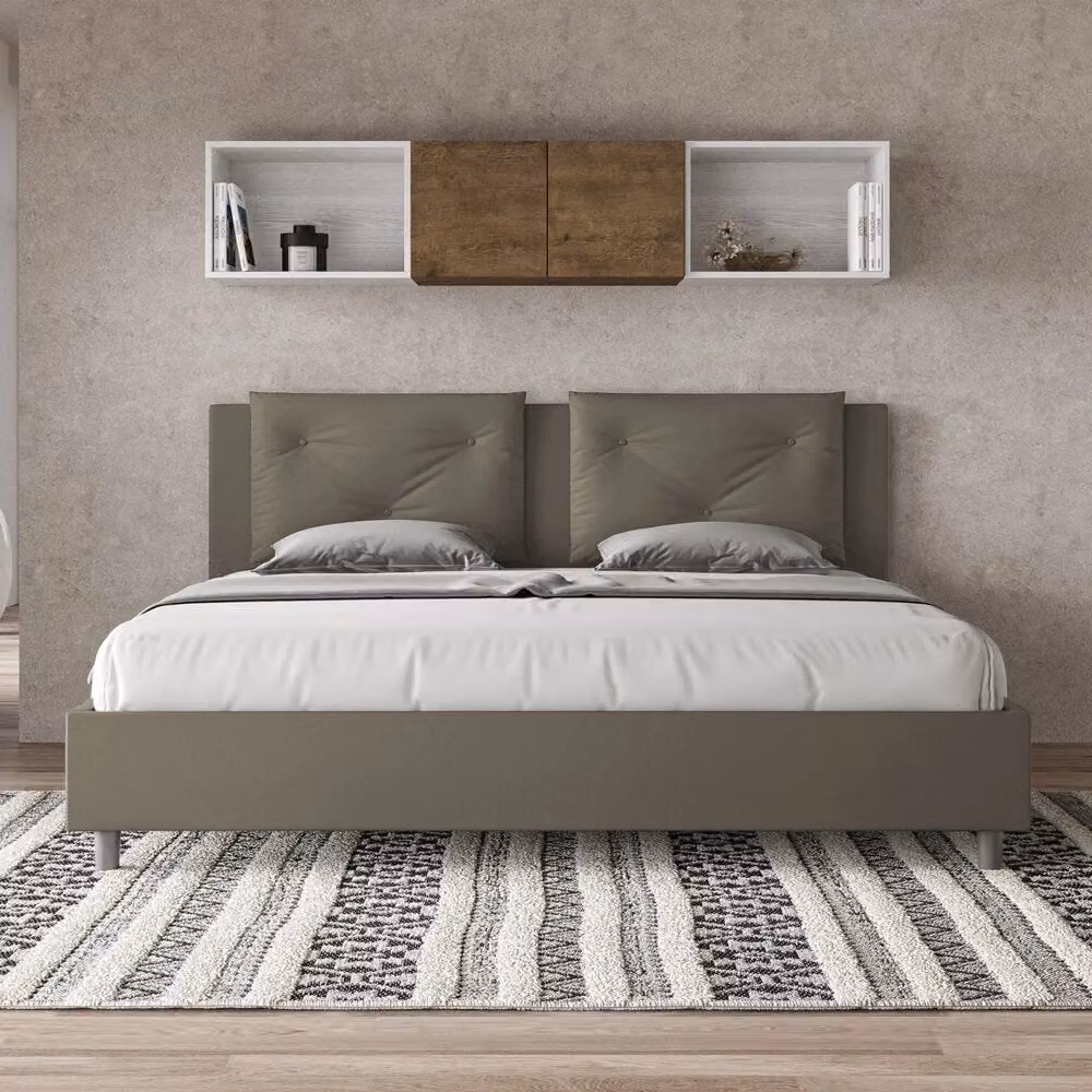 Letto Matrimoniale Moderno GIORDANOSHOP in Tessuto Beige L: 175 cm, P: 222 cm, H: 110 cm – 2