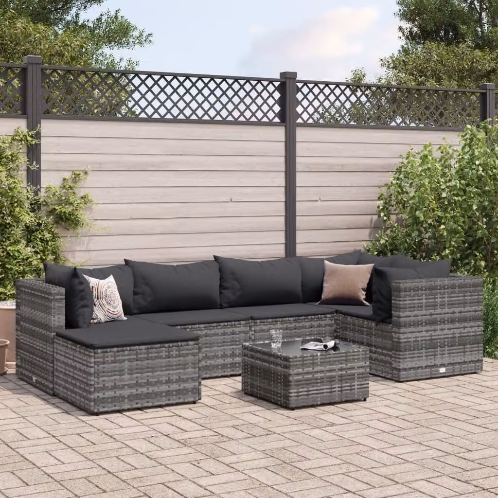 Maison Exclusive - Set da giardino 7 pezzi con cuscini in polyrattan grigio