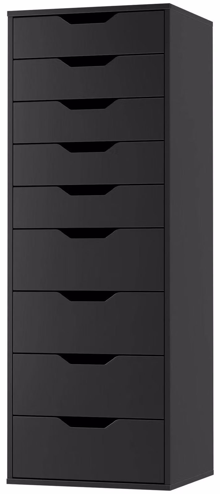 Comò alto - Comò a 9 cassetti - Mobile contenitore in legno - Per camera da letto e soggiorno - Stile moderno minimalista - 45x40x124,5 cm - Nero