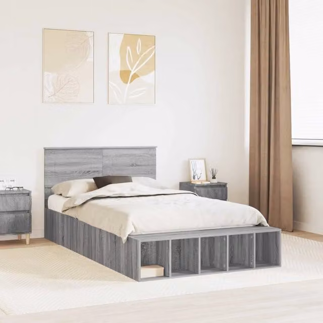 Letto moderno con scaffaletto vidaXL in legno ingegnerizzato Grigio L: 123 cm, P: 200 cm, H: 90 cm