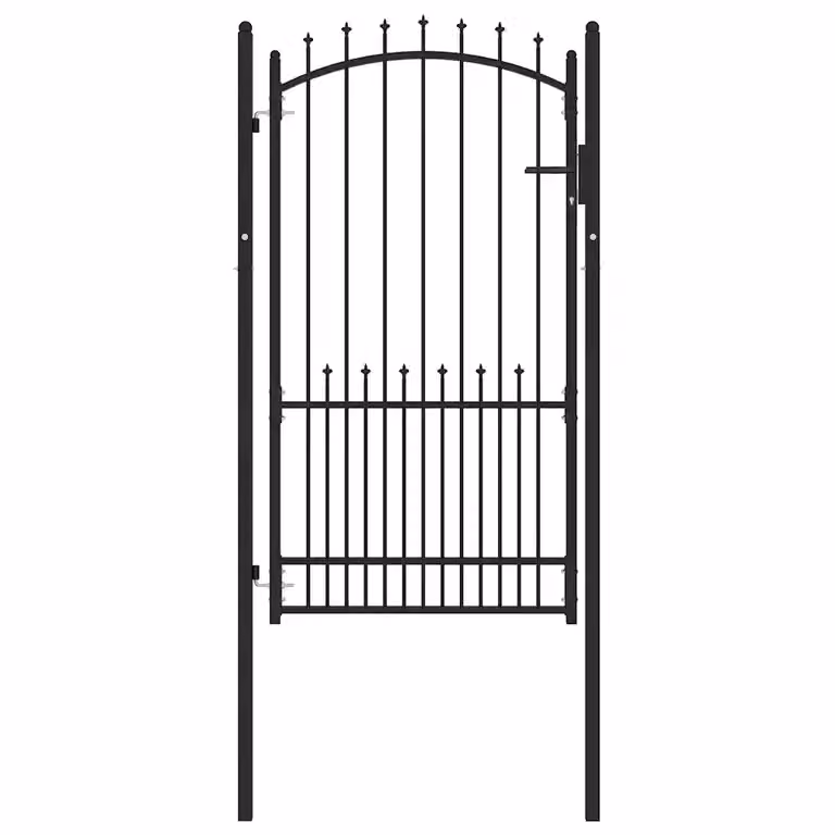 Cancello singolo per recinzione con punte EMMEN vidaXL in acciaio nero, L: 104 cm, H: 134,5 cm