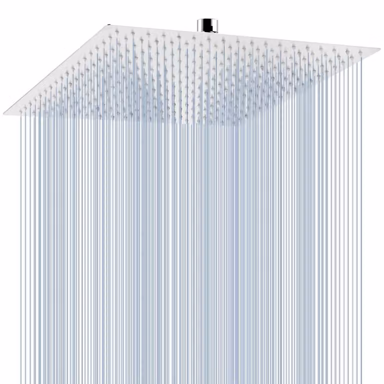 Doccia a pioggia quadrata da 40,5 cm, alta pressione, soffione in acciaio inossidabile 304, finitura cromata, montaggio a parete o a soffitto