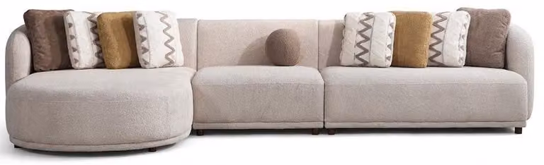Divano ad angolo a forma di "L", color beige, stile moderno, spazioso, confortevole e comodo