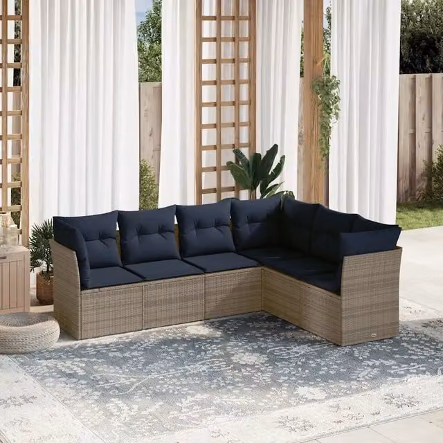 Set Divani da Giardino 6 pz con Cuscini Grigio in Polyrattan 3217681