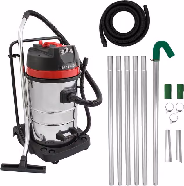 Aspirapolvere industriale MaxBlast in acciaio inossidabile silver, black e red con tubo da 5 m e kit aste estensibili – 1