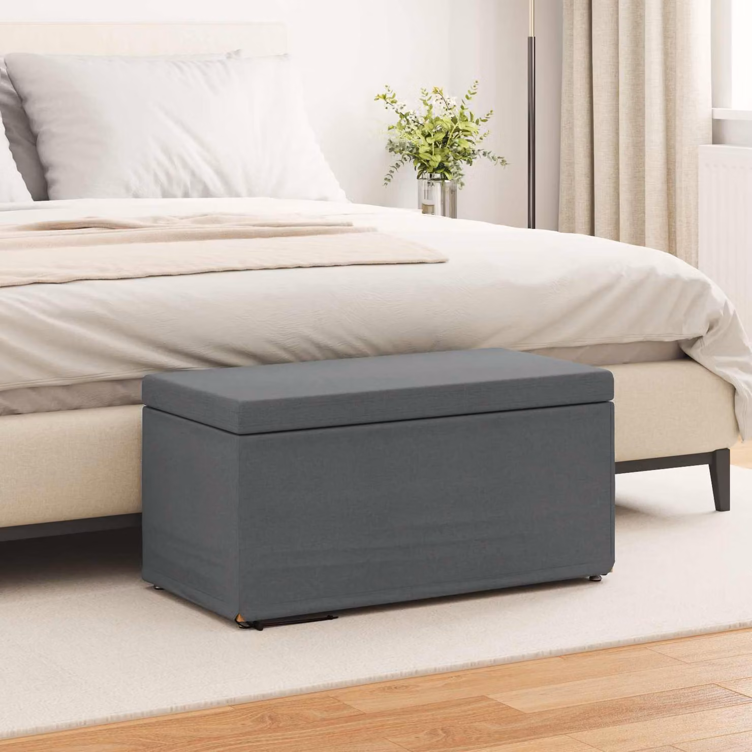 Pouf vidaXL Grigio con struttura in legno e rivestimento in tessuto, L 81 x P 41 x H 40 cm