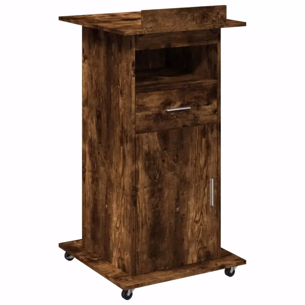 Leggio con Ruote e Cassetto vidaXL in Rovere Fumo, L/P/H: 55 x 55 x 107 cm – 2