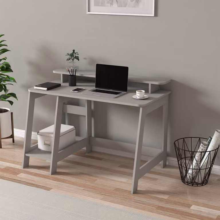 Skye Decor, scrivania di alta qualità, dimensioni 120 x 73 x 60 cm, realizzata in pannello di particelle rivestito in melamina al 100%, spessore 18 mm, con numerosi ripiani, da montare a parete, dal design elegante grigio, ideale per un ambiente di lavoro
