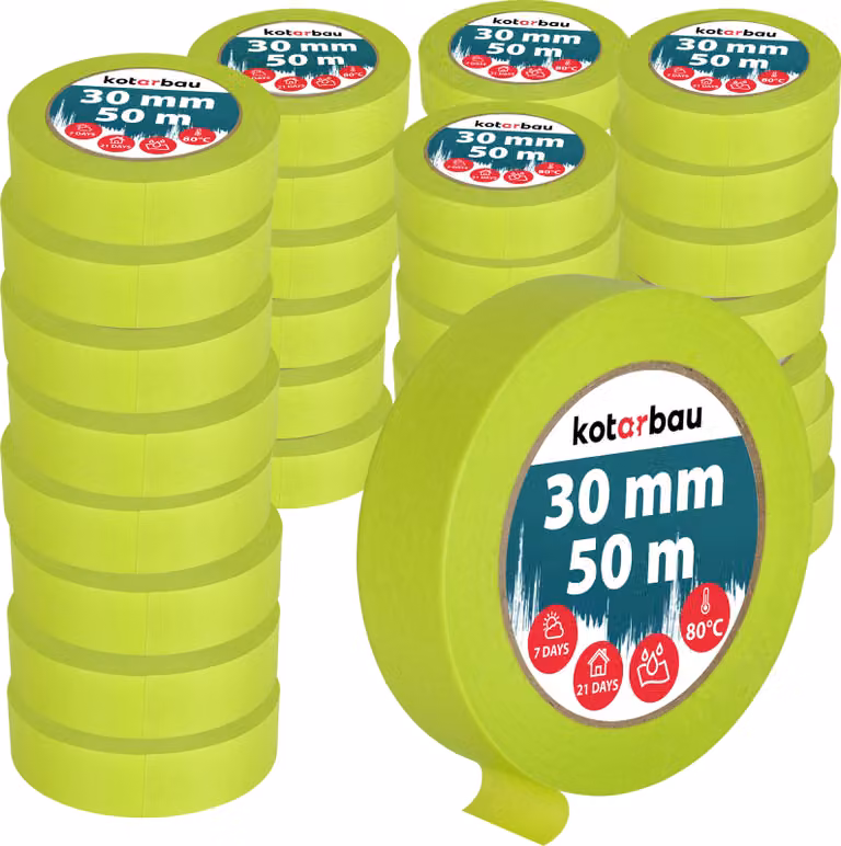 KOTARBAU® Set di 48 nastri per mascheratura al neon Nastro per mascheratura da 50 m Nastro per mascheratura da 30 mm Nastro per pittori Accessori per pittori Carta crespa verde fluorescente Articoli per la pittura