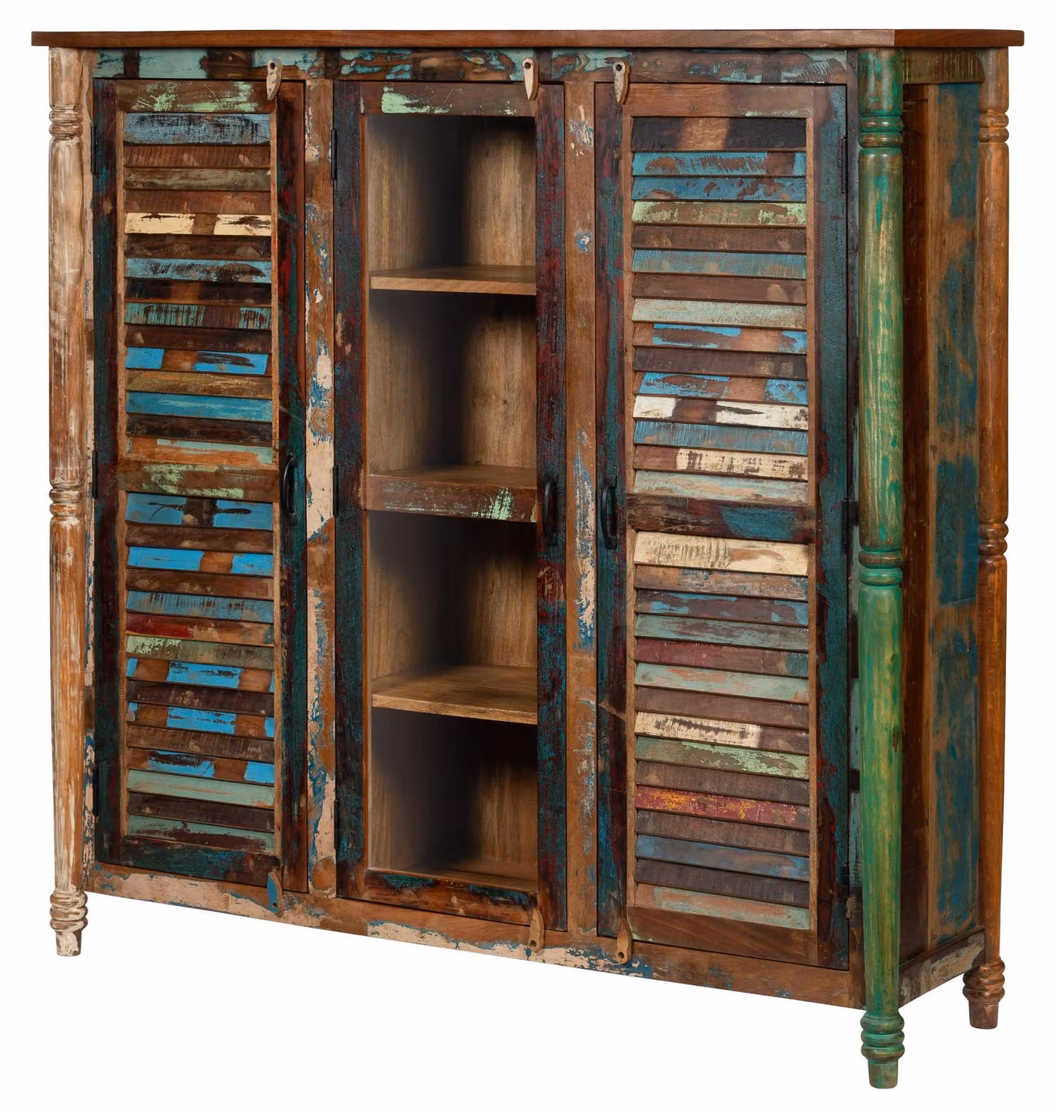 MASSIVMOEBEL24 | Credenza in legno di legno riciclato 155x45x150 laccato multicolore FABlE #37