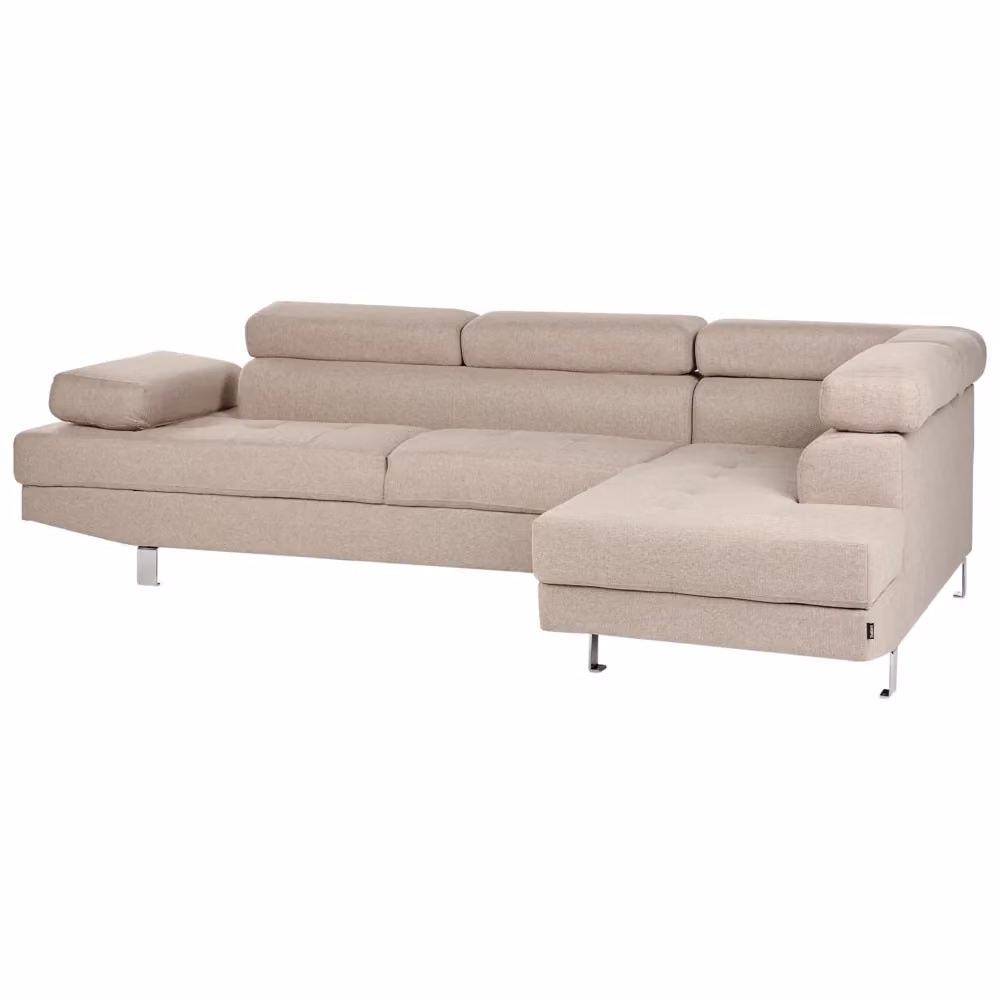 Divano angolare moderno BELIANI in tessuto beige con poggiatesta regolabile e forma a L L/P/H: 262 x 169 x 81 cm – 2