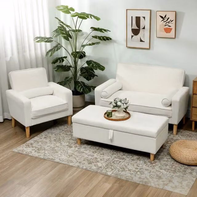 Divano 2 posti REDOM in velluto bianco moderno L: 130 cm, P: 74,5 cm, H: 82 cm