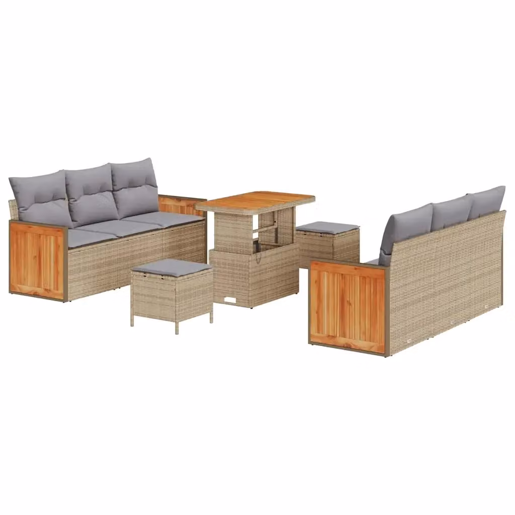 Set Divano da Giardino vidaXL 11 Pezzi con Tavolino e Ottoman, Colore Beige e Grigio, Struttura in Acciaio e Polyrattan per 8 Persone – 2