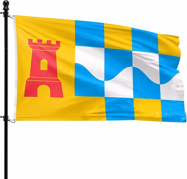 Bandiera del comune di Overbetuwe, 90 x 150 cm, in poliestere, adatta per l'asta di bandiera
