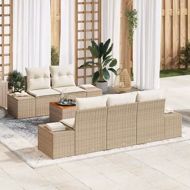 Set Divano da Giardino 6 pz Beige polyrattan 3347897