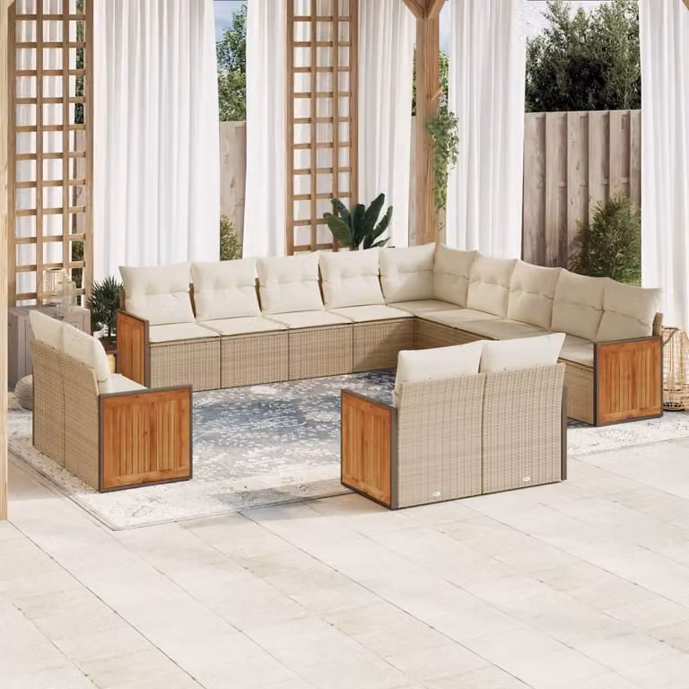 Maison Exclusive - Set Divano da Giardino 13 pz con Cuscini Beige in Polyrattan