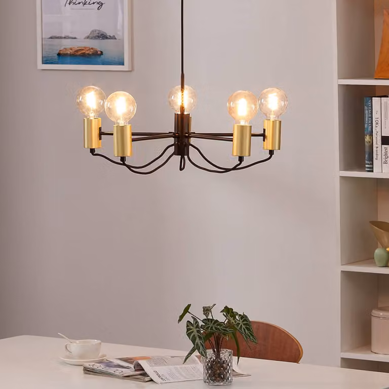 Lampadario a soffitto Prospa Lindby, dimmerabile, Nero, Soggiorno / Sala da pranzo, Metallo, Moderno, Lampadario