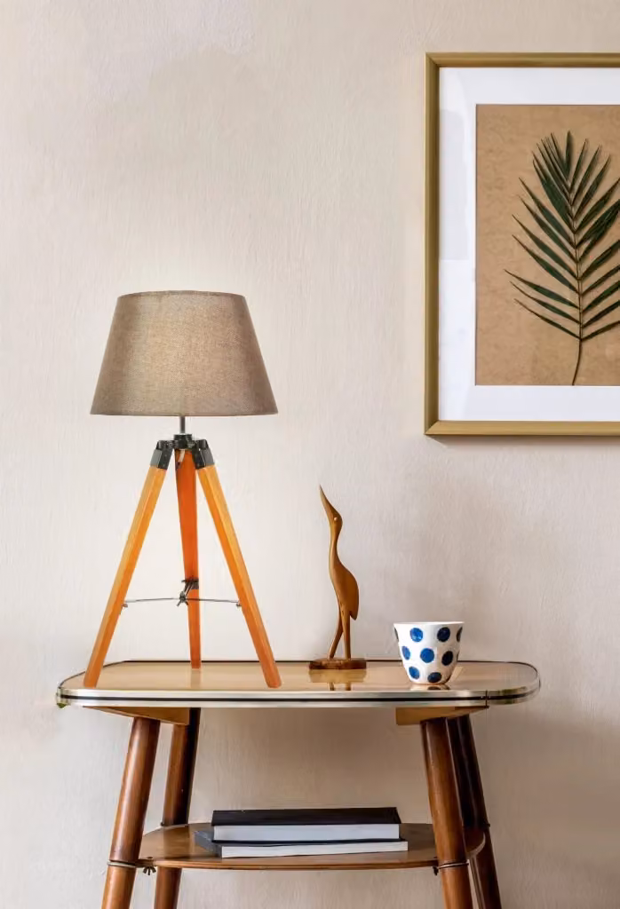 Lampada da tavolo Candellux Lugano in legno marrone con paralume in tessuto e attacco E27 – 2