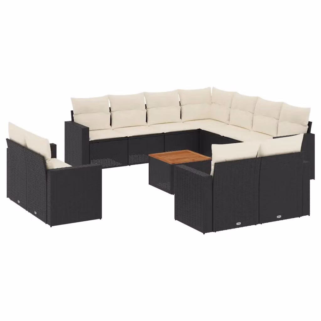 Set di divani da giardino VIDAXL a forma di U in polyrattan nero con 13 pezzi e cuscini inclusi – 2