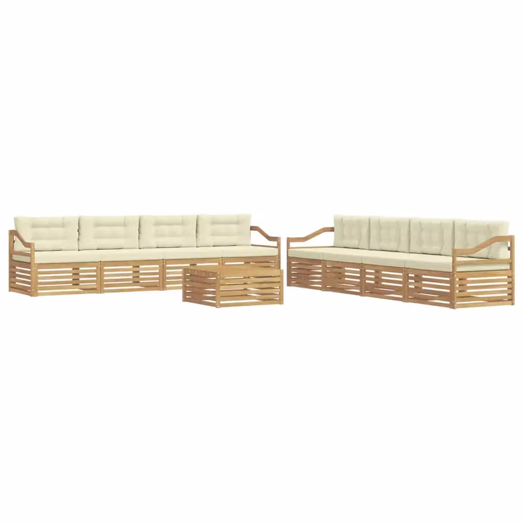 Set di divani da esterno 9 pezzi vidaXL in legno di acacia con cuscini Bianco e Beige – 2