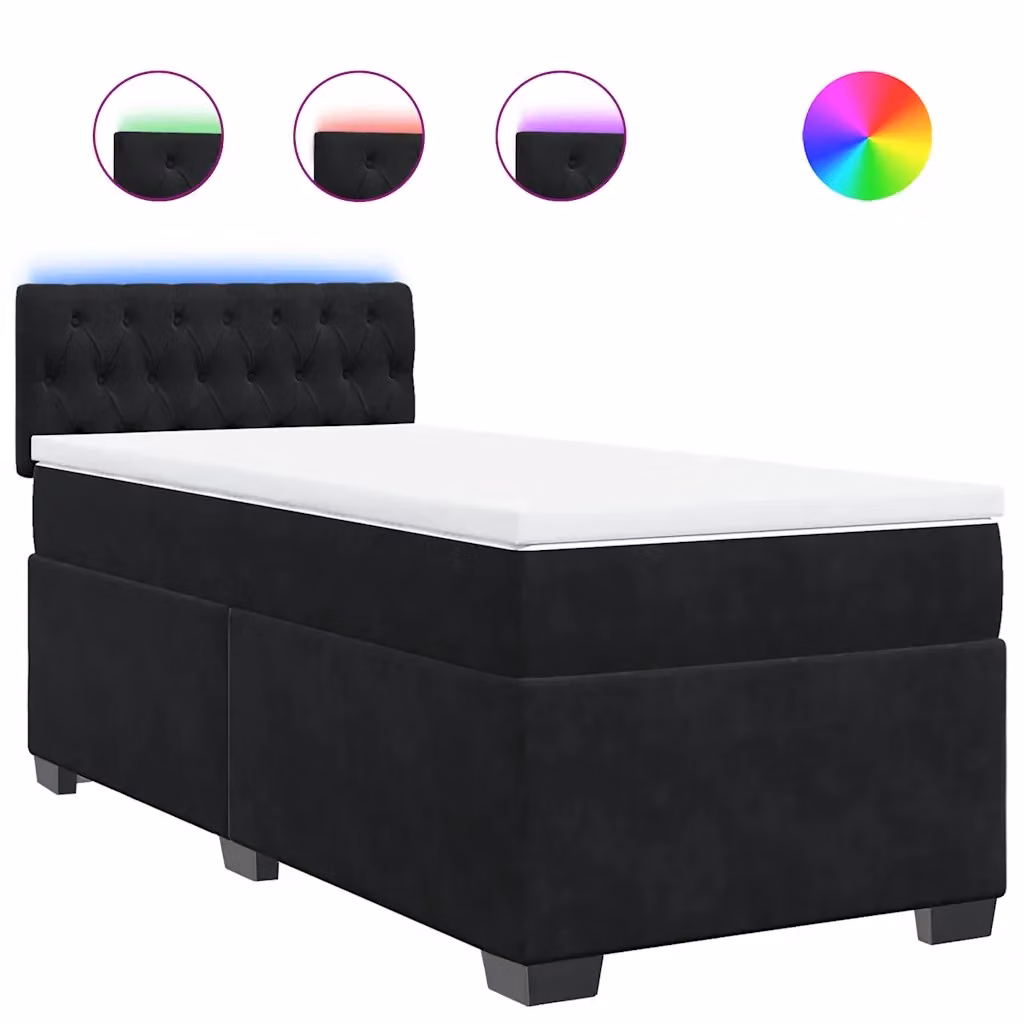 Letto moderno vidaXL con materasso ibrido e struttura in velluto nero e bianco, dotato di illuminazione sottostante e porta USB, L/P/H: 90 x 190 x 100,5 cm – 2