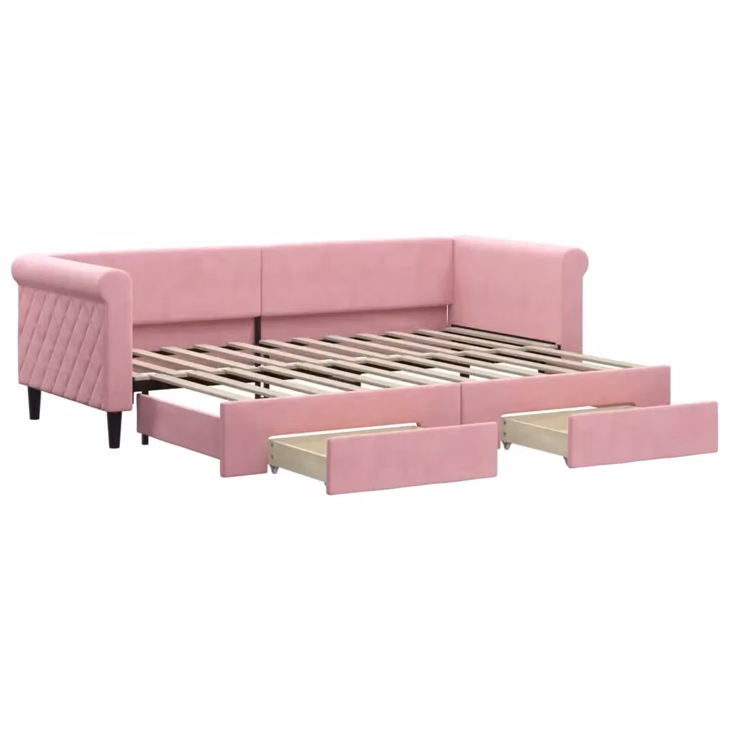 Divano Letto Estraibile con Cassetti in Velluto Rosa vidaXL L: 229 cm, P: 172,5 cm, H: 68 cm – 2