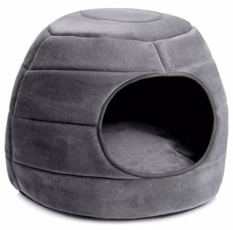 Cuccia per gatti, lettino per cani, 2-in-1, pieghevole, grigio scuro, tessuto vellutato, 48x38 cm