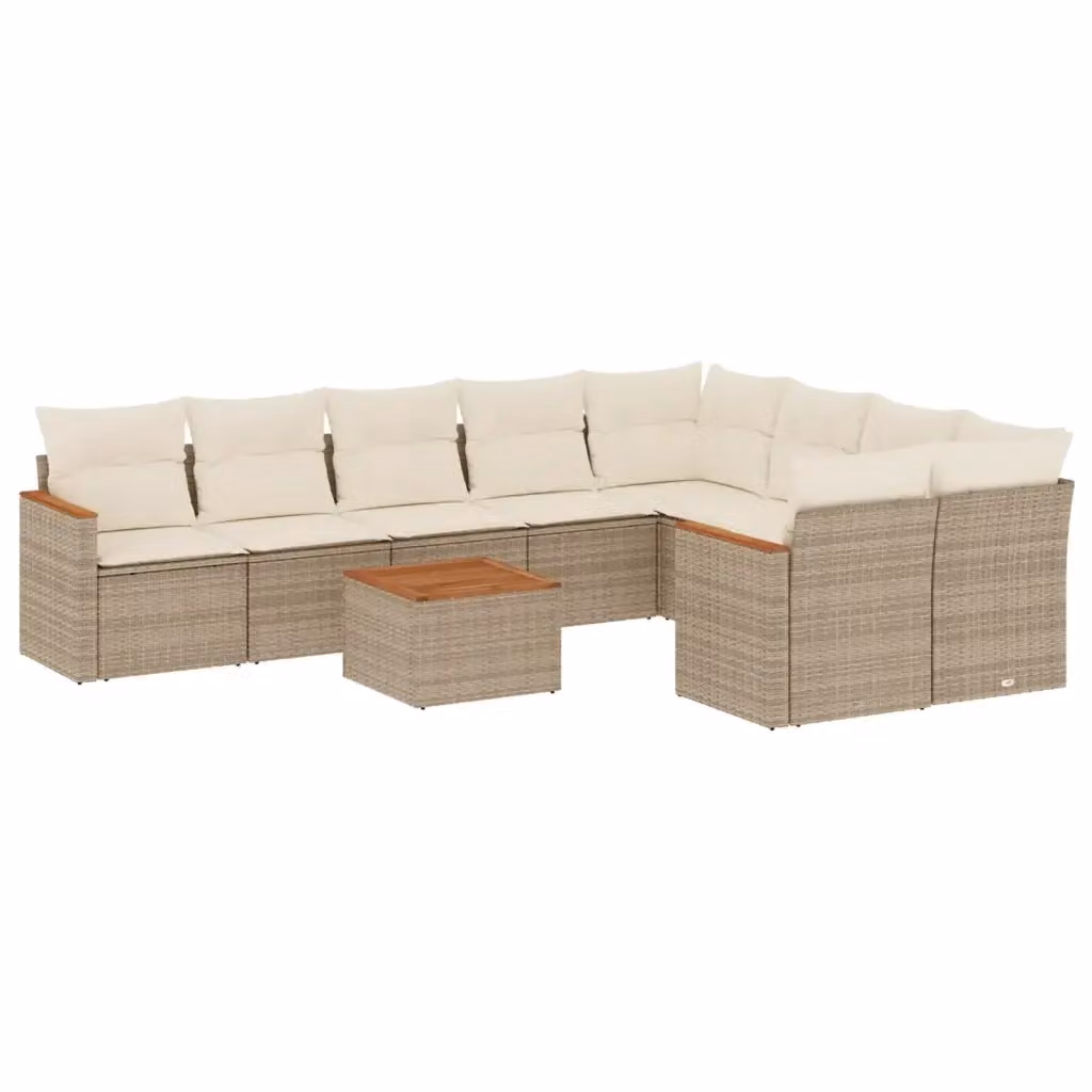 vidaXL Set Divano da Giardino 10 pz con Cuscini Beige in Polyrattan e Acciaio – 2