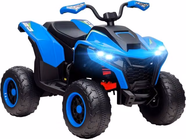 Quad elettrico per bambini, 3-6 km/h, fari a LED, musica, USB, per bambini dai 3 agli 8 anni, blu