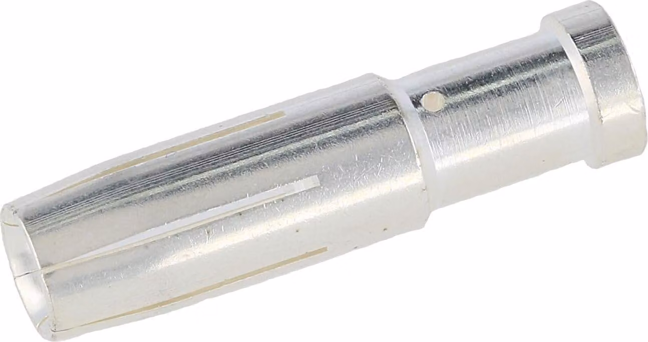 Connettore a crimpare HARTING C-Crimpkontakt, connettore femmina (F), sezione 6mm², AWG10, colore argento, 1 pezzo. Materiale: lega di rame. Quantità: 1 pezzo