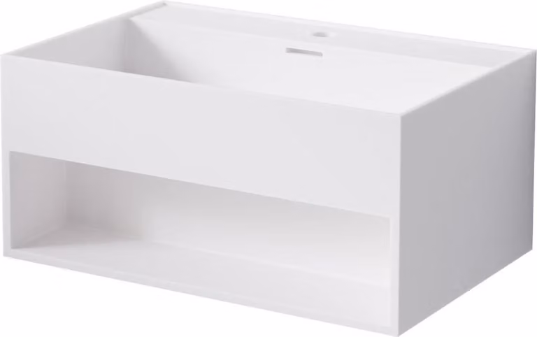 Steinberg Série 443 lavabo mural, avec compartiment ouvert, 600x400x280mm, 1 trou pour robinet, avec trop-plein, SOLIDSurface, 4437110W, 4437110W