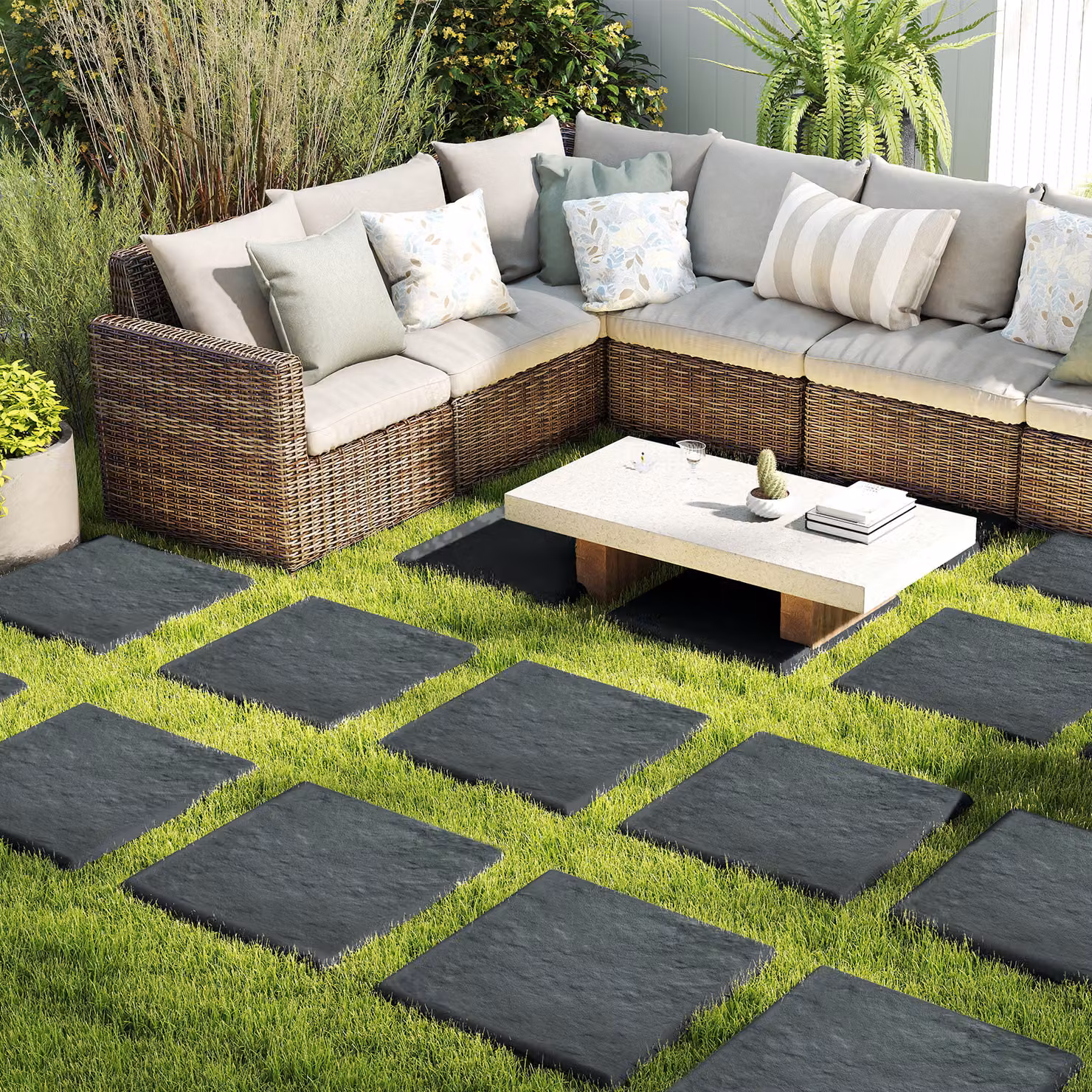 Set di 2 pietre da passo decorative per giardino Costway in plastica, Grigio