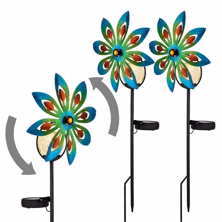 Set di 2 lampade solari a LED, con sfera di vetro, girandola, colorate, altezza 50 cm