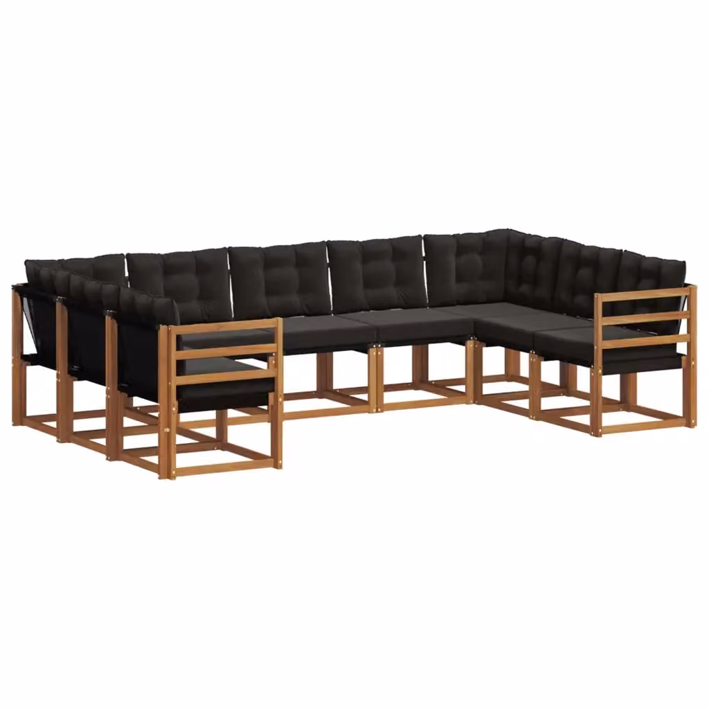 Set di divani da esterno a L vidaXL in legno di acacia con cuscini, Marrone e Nero – 2