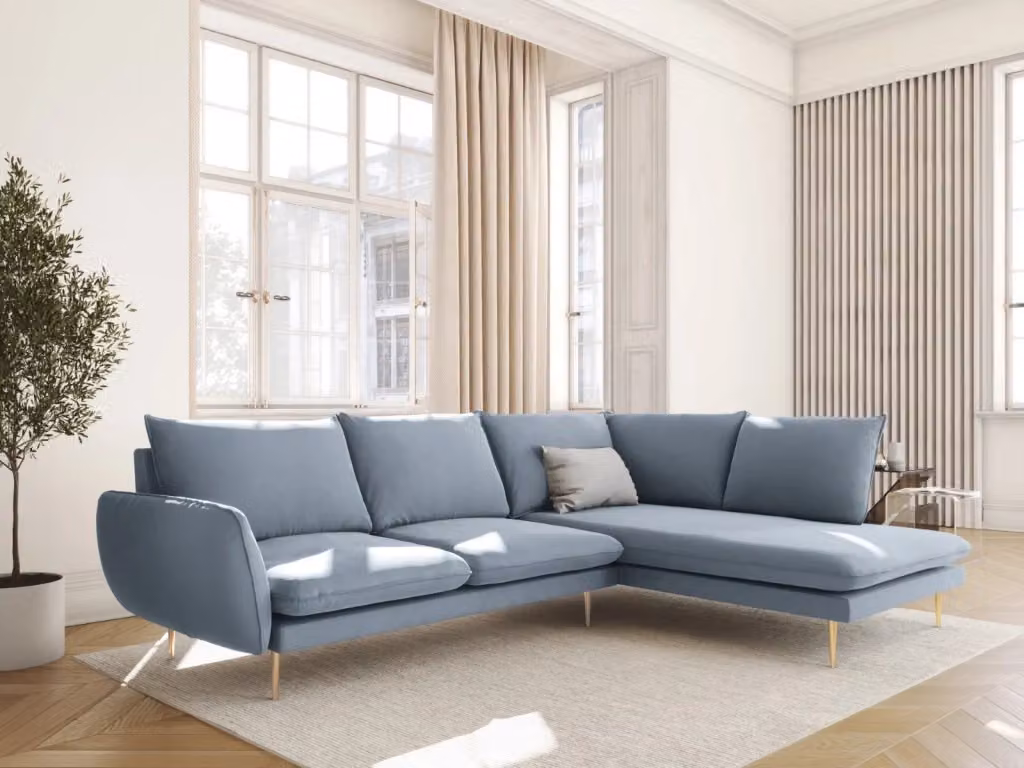 Divano angolare destro Vienna Cosmopolitan Design in velluto azzurro da 6 posti L/P/H: 275 x 185 x 95 cm – 2