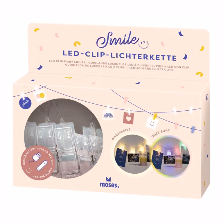 MOSES Sorriso LED clip luce catena ghirlanda foto decorazione