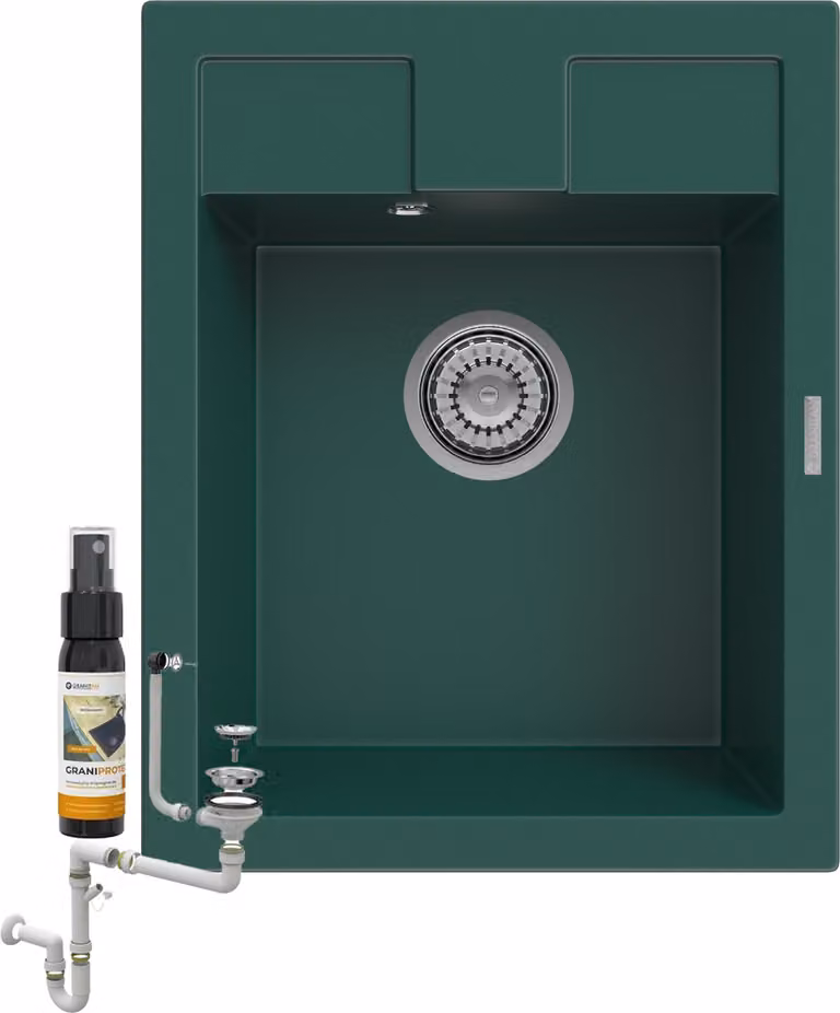 Granitan - Lavello in granito - Lavello da cucina - Lavello 50x40 cm - Cromo - con sifone - Vasca lavello - BEST