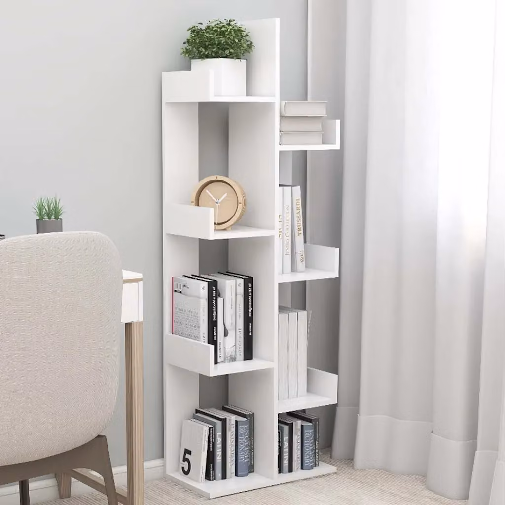 Libreria bianca moderna vidaXL in legno multistrato con pannello posteriore L: 48 cm, P: 25,5 cm, H: 140 cm