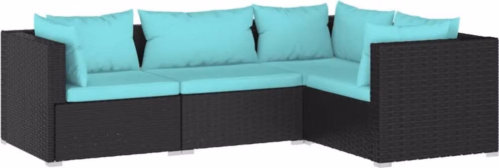 Set Divani da Giardino 4 pz con Cuscini in Polyrattan Nero