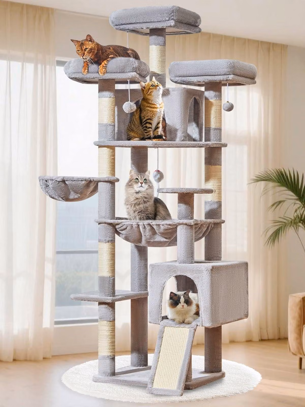 Albero per gatti alto 193 cm, con diverse piattaforme e rifugi