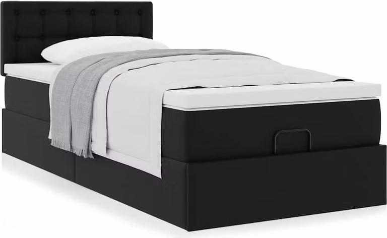 Letto Pouf con Materasso Nero 80x200 cm Pelle finta