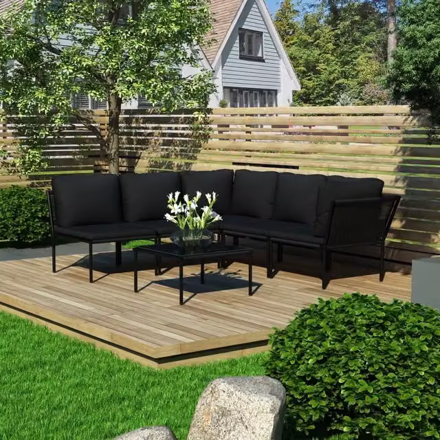 Set Divani da Giardino 6 pz con Cuscini Neri in PVC 48591